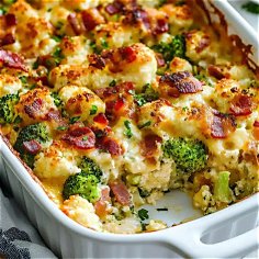 Cauliflower & Broccoli Casserole with Smoky Bacon